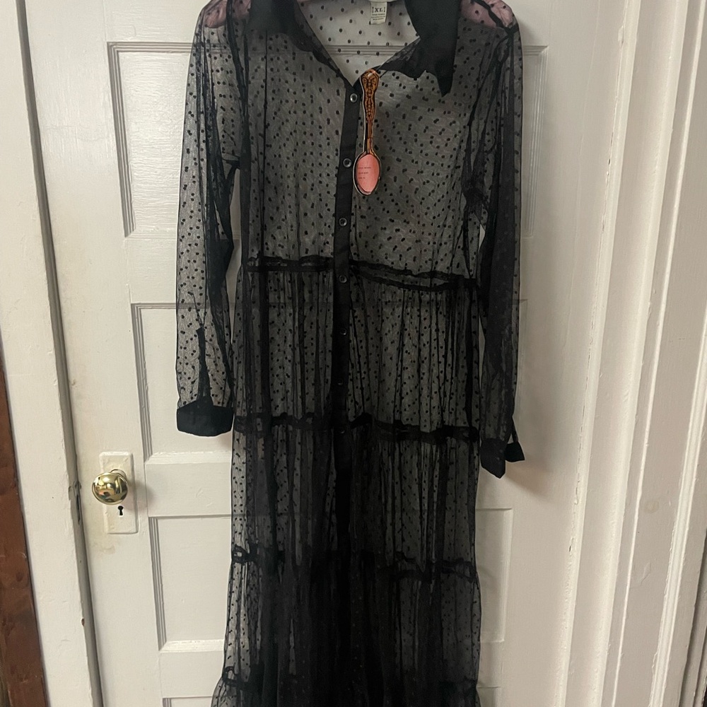 Elegant Black Sheer Polka Dot Dress
